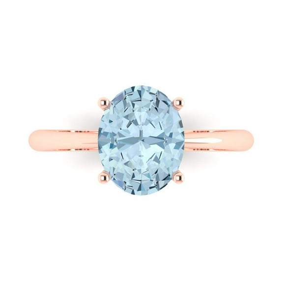 Solitaire Engagement Ring for Women - 2.5ct Natural Aquamarine in 18K Rose Gold Promise Ring