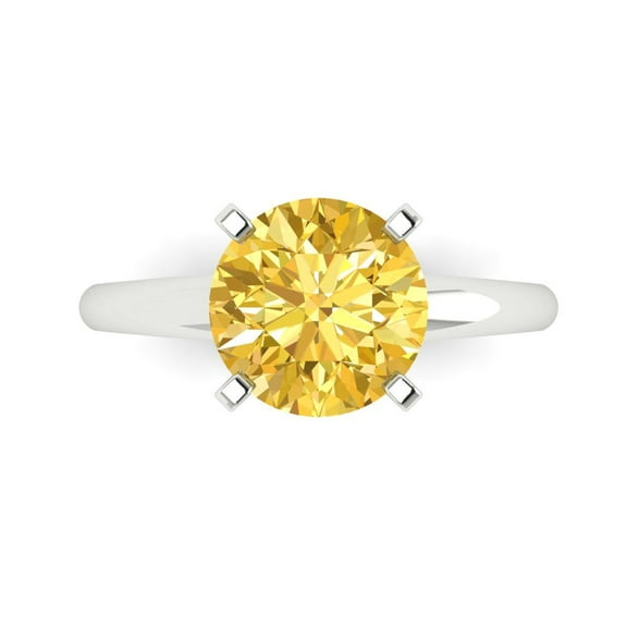 Solitaire Engagement Ring for Women - 2.5ct Natural Citrine in 18K White Gold Promise Ring