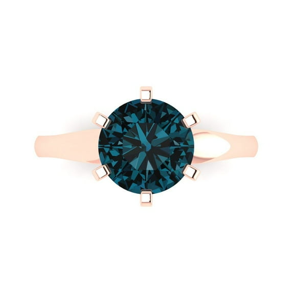Solitaire Engagement Ring for Women - 2.5ct Natural London Blue Topaz in 14K Rose Gold Promise Ring