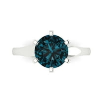 Solitaire Engagement Ring for Women - 2.5ct Natural London Blue Topaz in 18K White Gold Promise Ring