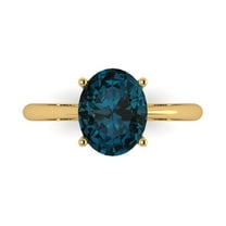 Solitaire Engagement Ring for Women - 2.5ct Natural London Blue Topaz in 18K Yellow Gold Promise Ring
