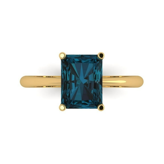 Solitaire Engagement Ring for Women - 2.5ct Natural London Blue Topaz in 18K Yellow Gold Promise Ring