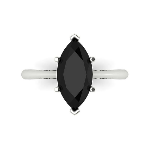 Solitaire Engagement Ring for Women - 2.5ct Natural Onyx in 14K White Gold Promise Ring