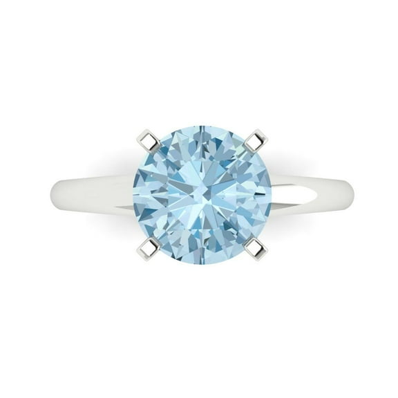 Solitaire Engagement Ring for Women - 2.5ct Natural Sky Blue Topaz in 18K White Gold Promise Ring