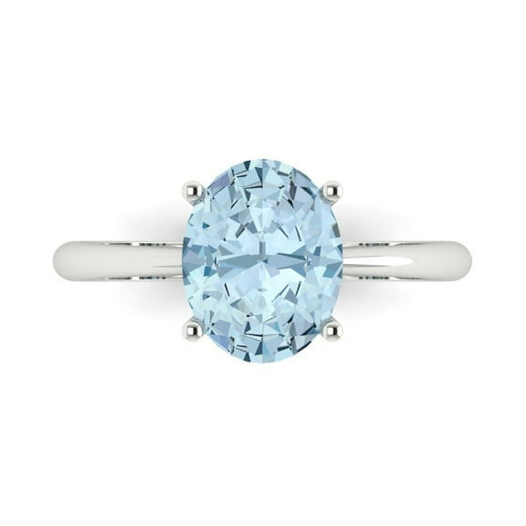 Solitaire Engagement Ring for Women - 2.5ct Natural Sky Blue Topaz in 18K White Gold Promise Ring