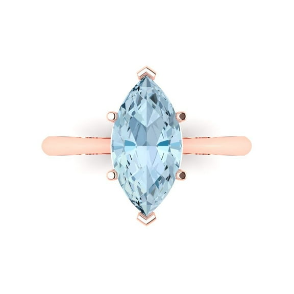 Solitaire Engagement Ring for Women - 2.5ct Natural Swiss Blue Topaz in 14K Rose Gold Promise Ring
