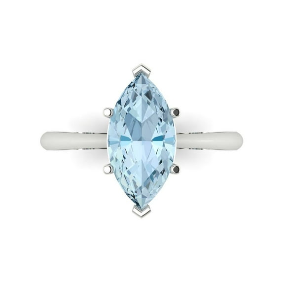 Solitaire Engagement Ring for Women - 2.5ct Natural Swiss Blue Topaz in 14K White Gold Promise Ring