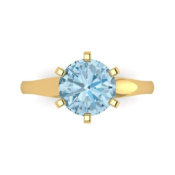 Solitaire Engagement Ring for Women - 2.5ct Natural Swiss Blue Topaz in 14K Yellow Gold Promise Ring