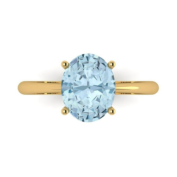 Solitaire Engagement Ring for Women - 2.5ct Natural Swiss Blue Topaz in 14K Yellow Gold Promise Ring