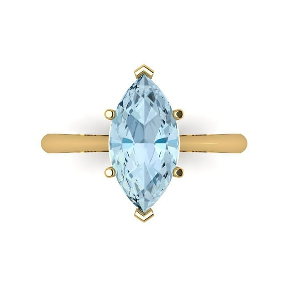 Solitaire Engagement Ring for Women - 2.5ct Natural Swiss Blue Topaz in 14K Yellow Gold Promise Ring