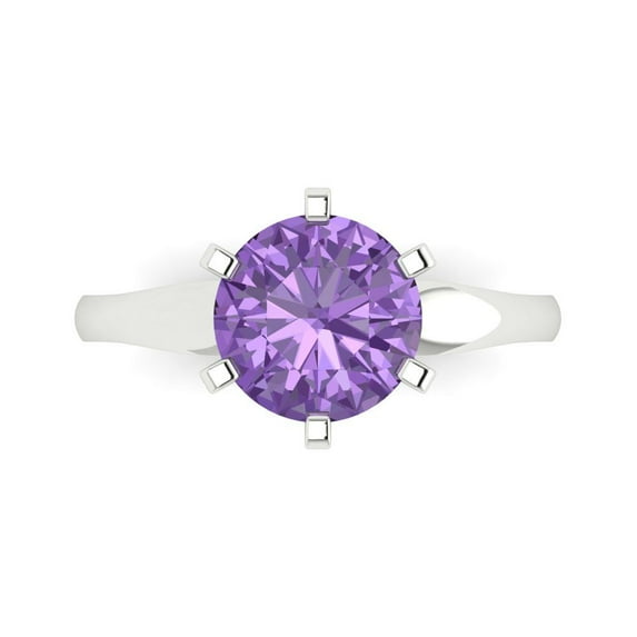 Solitaire Engagement Ring for Women - 2.5ct Simulated Alexandrite in 14K White Gold Promise Ring