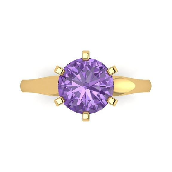 Solitaire Engagement Ring for Women - 2.5ct Simulated Alexandrite in 14K Yellow Gold Promise Ring