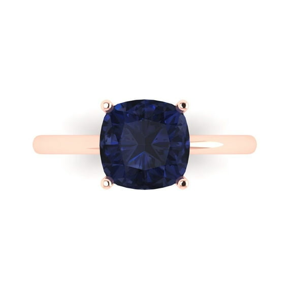 Solitaire Engagement Ring for Women - 2.5ct Simulated Blue Sapphire in 14K Rose Gold Promise Ring