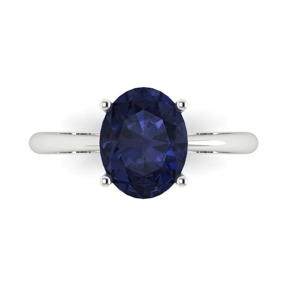 Solitaire Engagement Ring for Women - 2.5ct Simulated Blue Sapphire in 14K White Gold Promise Ring