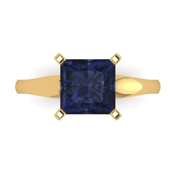 Solitaire Engagement Ring for Women - 2.5ct Simulated Blue Sapphire in 14K Yellow Gold Promise Ring