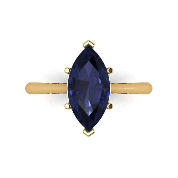 Solitaire Engagement Ring for Women - 2.5ct Simulated Blue Sapphire in 14K Yellow Gold Promise Ring