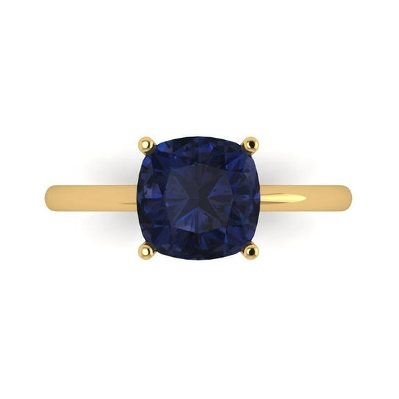 Solitaire Engagement Ring for Women - 2.5ct Simulated Blue Sapphire in 18K Yellow Gold Promise Ring