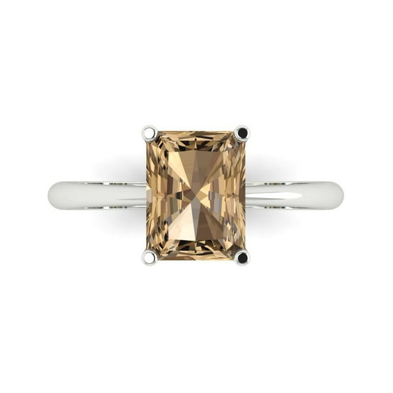 Solitaire Engagement Ring for Women - 2.5ct Simulated Champagne Diamond in 14K White Gold Promise Ring