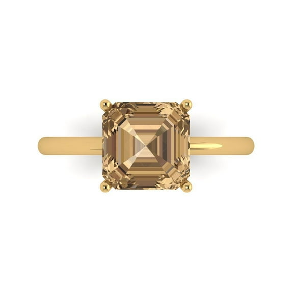Solitaire Engagement Ring for Women - 2.5ct Simulated Champagne Diamond in 18K Yellow Gold Promise Ring