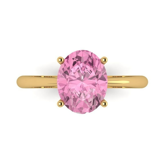 Solitaire Engagement Ring for Women - 2.5ct Simulated Pink Diamond in 14K Yellow Gold Promise Ring