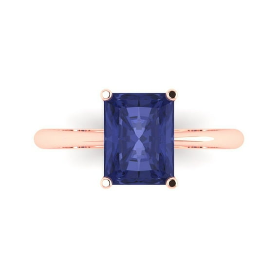 Solitaire Engagement Ring for Women - 2.5ct Simulated Tanzanite in 14K Rose Gold Promise Ring