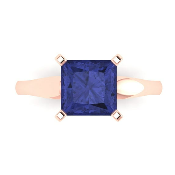 Solitaire Engagement Ring for Women - 2.5ct Simulated Tanzanite in 14K Rose Gold Promise Ring
