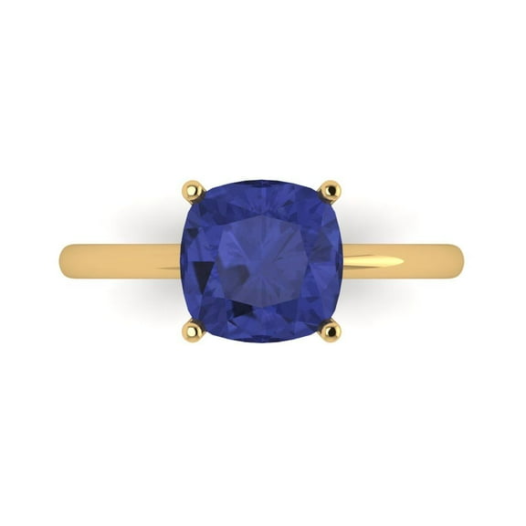 Solitaire Engagement Ring for Women - 2.5ct Simulated Tanzanite in 14K Yellow Gold Promise Ring