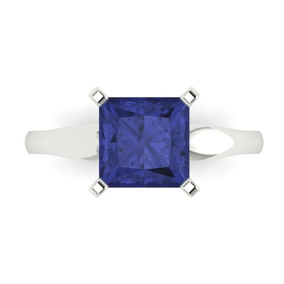 Solitaire Engagement Ring for Women - 2.5ct Simulated Tanzanite in 18K White Gold Promise Ring