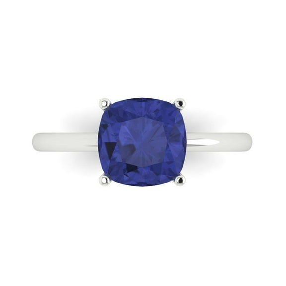Solitaire Engagement Ring for Women - 2.5ct Simulated Tanzanite in 18K White Gold Promise Ring