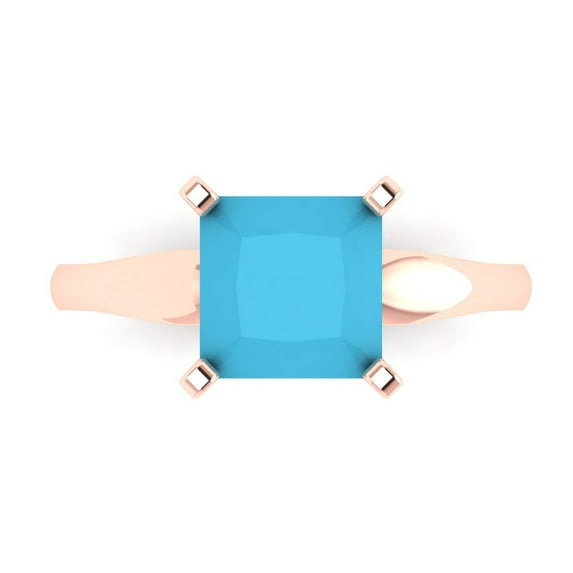 Solitaire Engagement Ring for Women - 2.5ct Simulated Turquoise in 14K Rose Gold Promise Ring