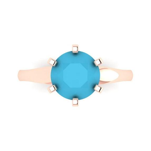 Solitaire Engagement Ring for Women - 2.5ct Simulated Turquoise in 14K Rose Gold Promise Ring