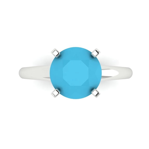 Solitaire Engagement Ring for Women - 2.5ct Simulated Turquoise in 14K White Gold Promise Ring