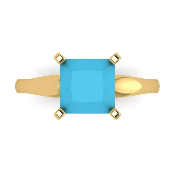 Solitaire Engagement Ring for Women - 2.5ct Simulated Turquoise in 14K Yellow Gold Promise Ring