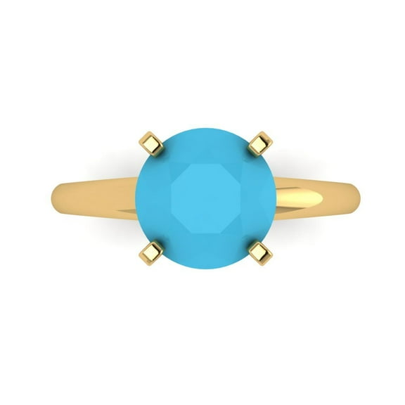 Solitaire Engagement Ring for Women - 2.5ct Simulated Turquoise in 14K Yellow Gold Promise Ring