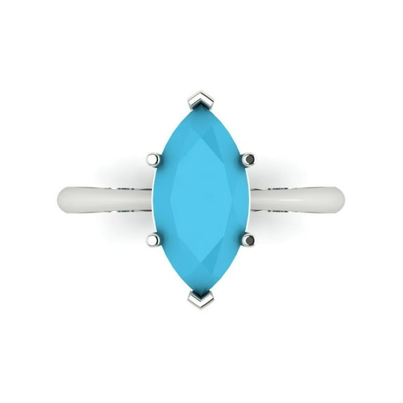 Solitaire Engagement Ring for Women - 2.5ct Simulated Turquoise in 18K White Gold Promise Ring