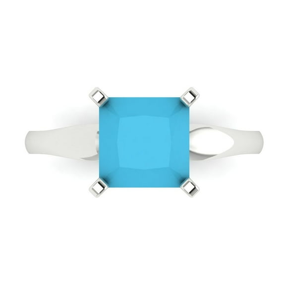 Solitaire Engagement Ring for Women - 2.5ct Simulated Turquoise in 18K White Gold Promise Ring