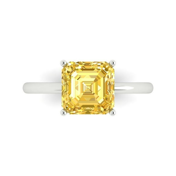 Solitaire Engagement Ring for Women - 2.5ct Simulated Yellow Diamond in 18K White Gold Promise Ring