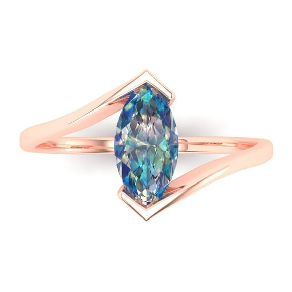 Solitaire Engagement Ring for Women - 2ct Blue Moissanite in 14K Rose Gold Promise Ring