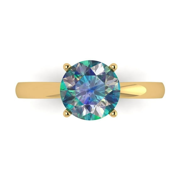 Solitaire Engagement Ring for Women - 2ct Blue Moissanite in 18K Yellow Gold Promise Ring