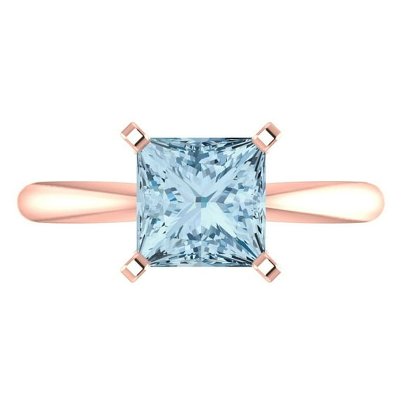 Solitaire Engagement Ring for Women - 2ct Natural Aquamarine in 14K Rose Gold Promise Ring