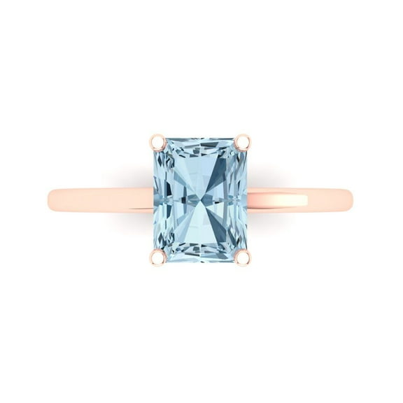 Solitaire Engagement Ring for Women - 2ct Natural Aquamarine in 14K Rose Gold Promise Ring