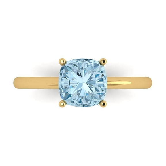 Solitaire Engagement Ring for Women - 2ct Natural Aquamarine in 14K Yellow Gold Promise Ring