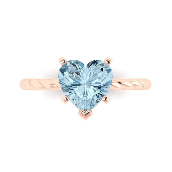 Solitaire Engagement Ring for Women - 2ct Natural Aquamarine in 18K Rose Gold Promise Ring