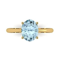 Solitaire Engagement Ring for Women - 2ct Natural Aquamarine in 18K Yellow Gold Promise Ring