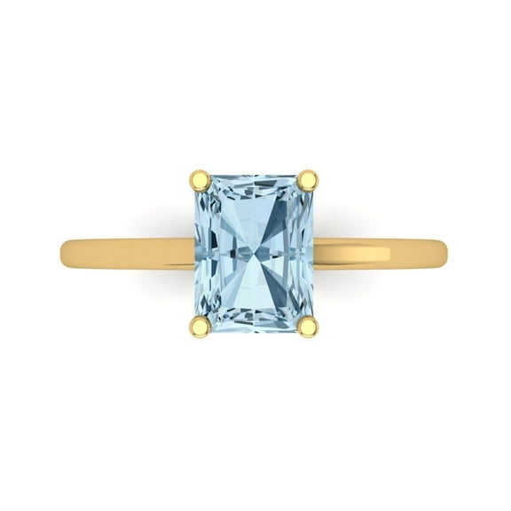 Solitaire Engagement Ring for Women - 2ct Natural Aquamarine in 18K Yellow Gold Promise Ring
