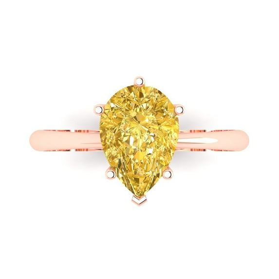 Solitaire Engagement Ring for Women - 2ct Natural Citrine in 14K Rose Gold Promise Ring