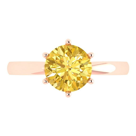 Solitaire Engagement Ring for Women - 2ct Natural Citrine in 14K Rose Gold Promise Ring