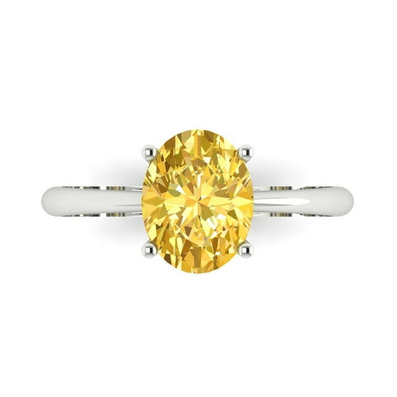 Solitaire Engagement Ring for Women - 2ct Natural Citrine in 14K White Gold Promise Ring