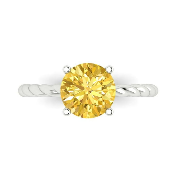 Solitaire Engagement Ring for Women - 2ct Natural Citrine in 14K White Gold Promise Ring