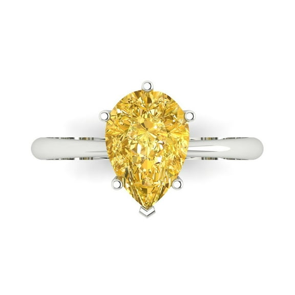 Solitaire Engagement Ring for Women - 2ct Natural Citrine in 14K White Gold Promise Ring